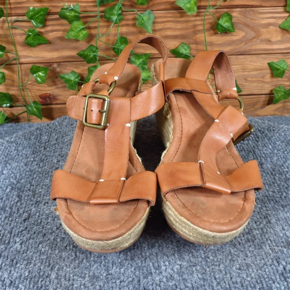 Lucky Brand Flora Women Platform Sandal Size 9 Casual Summer Tan‎ Leather Wedge